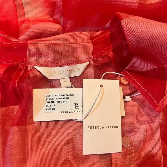 REBECCA Taylor Silk ORGANZA CHECK Button Down Blouse TOP - Picture 8 of 8